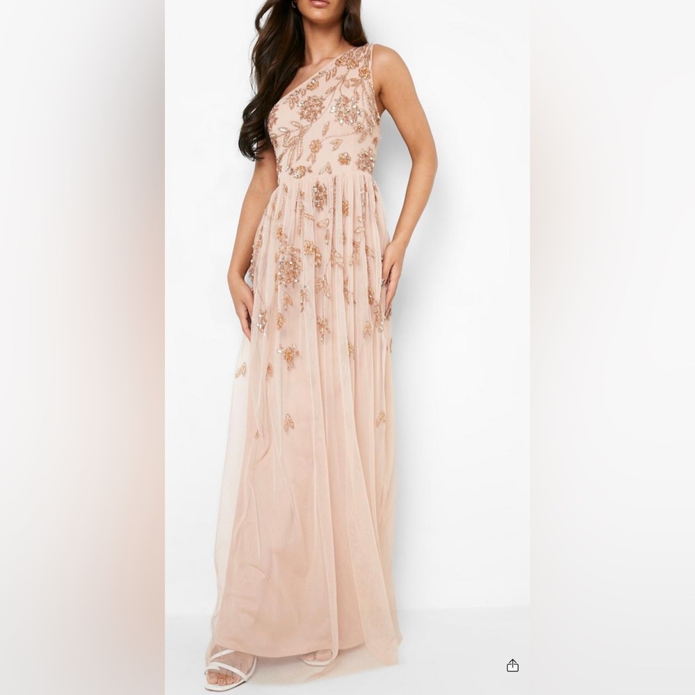 One Shoulder Hand Embellished Gown/Dress